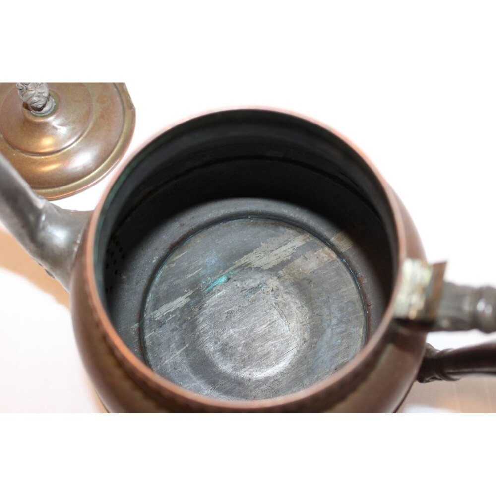 Vintage Copper & Pewter Teapot With Ornate Handle & Spout Hinged Lid Detached Co - Picture 7 of 14